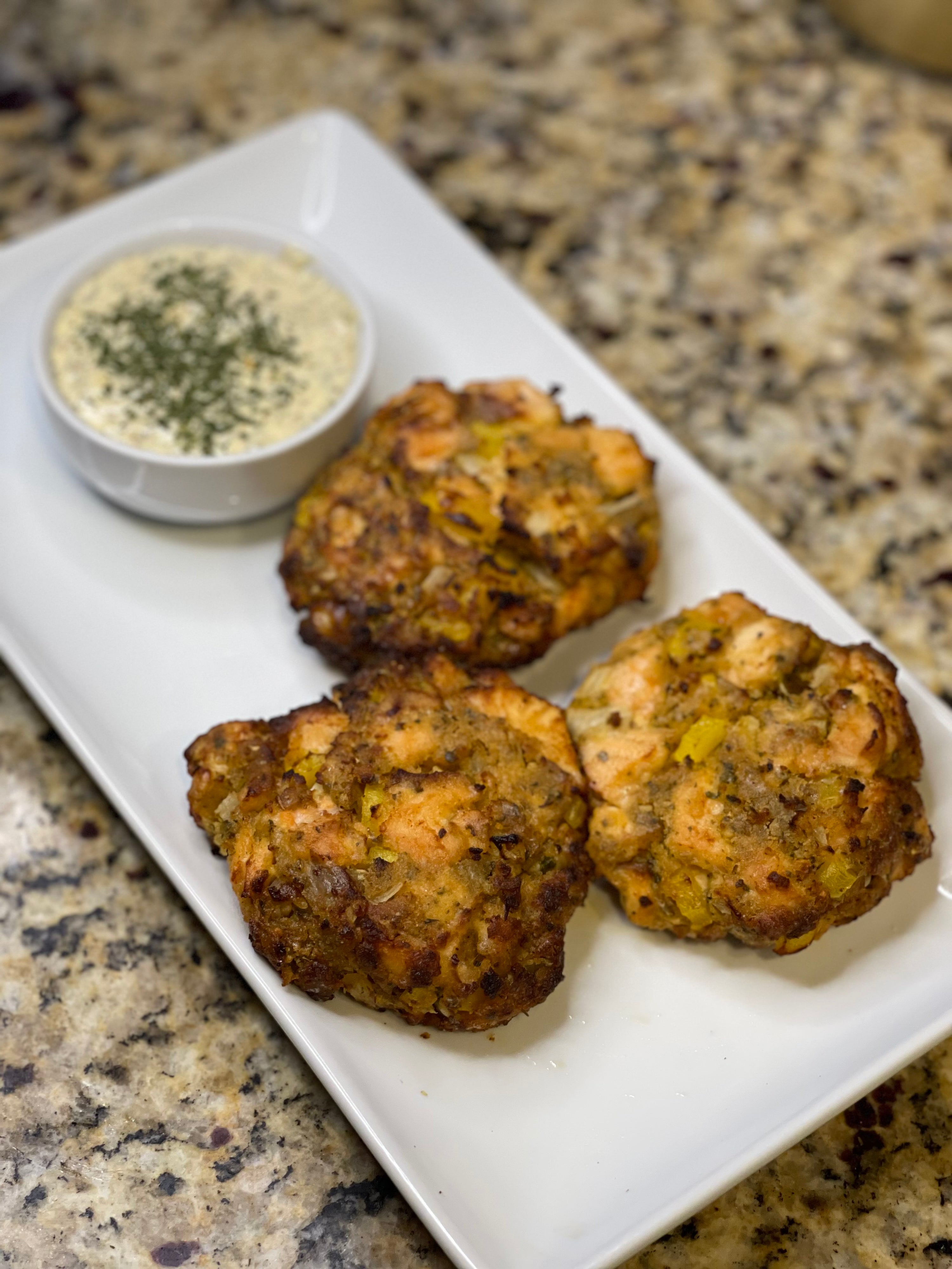 Air Fried Salmon Croquettes with Cajun Lemon Dill Sauce